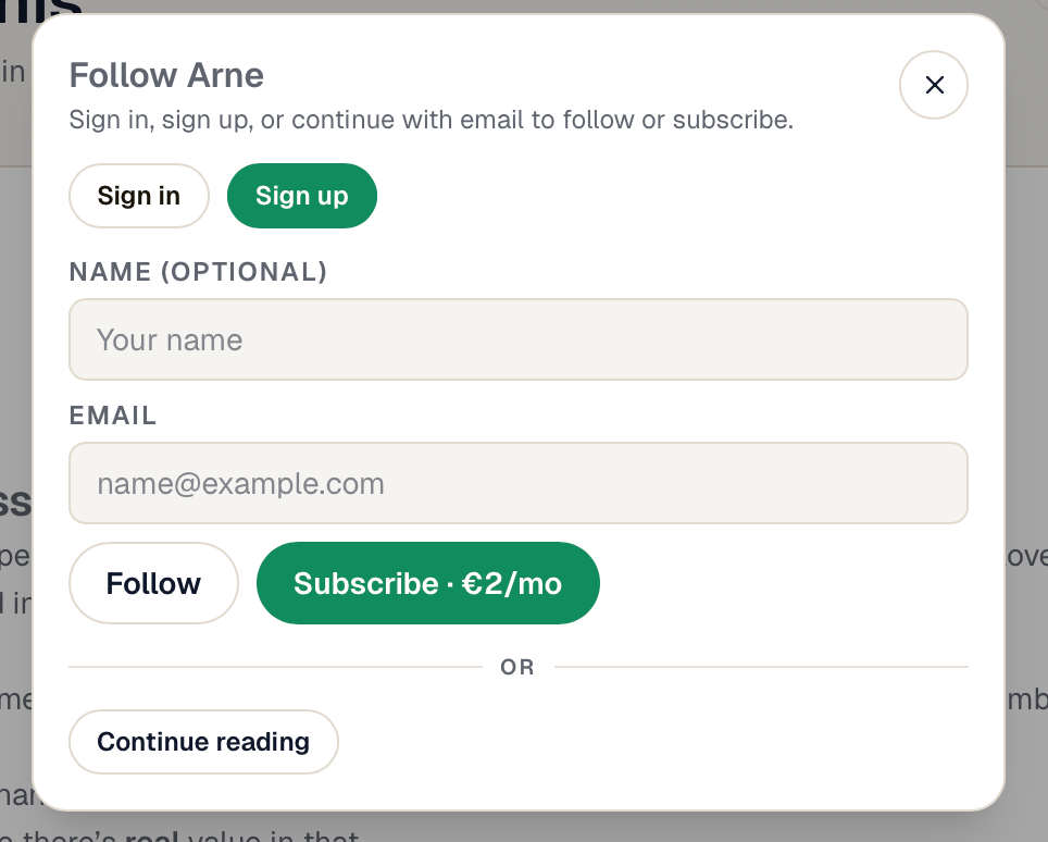 Via activity and profile links people can follow and subscribe to you with just their email!