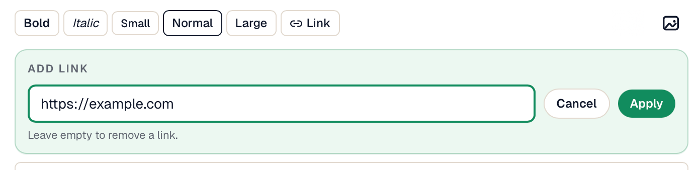 Add hyperlinks via 'Link' button in the editor.