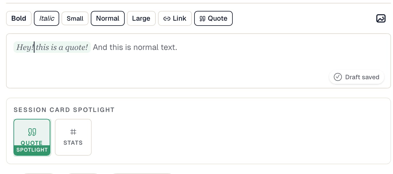 You can find the quote button in the editor.